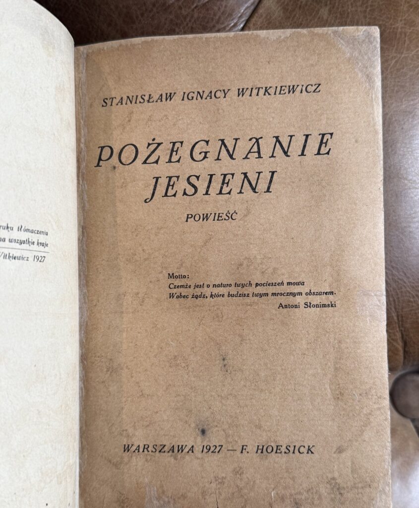 Strona tytułowa pierwszego wydania Pożegnania jesieni, Warszawa 1927, F. Hoesick
