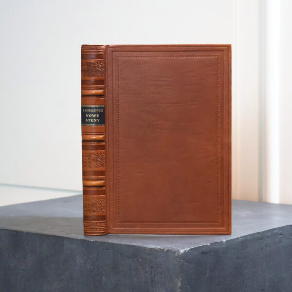 Adolf Nowaczyński, New Athens, 1913, in an orange-brown leather binding on a pedestal