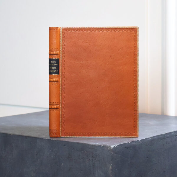 Maria Szpyrkówna, *Autumn Verses*, 1911, in an orange-brown leather binding with a black label, Antykwariat Polski
